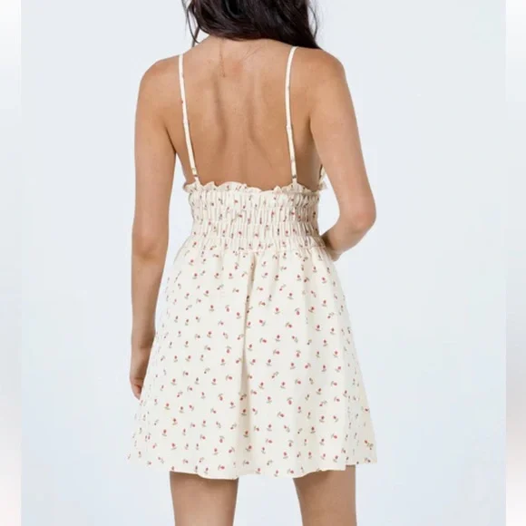 NWT Princess Polly Roza Mini Dress in Beige with Red Floral Print Size 4 - Picture 3 of 15